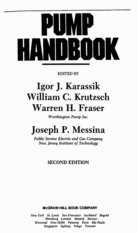 The title page of Pump Handbook by Karassik, Krutzsch, Fraser, and Messina.